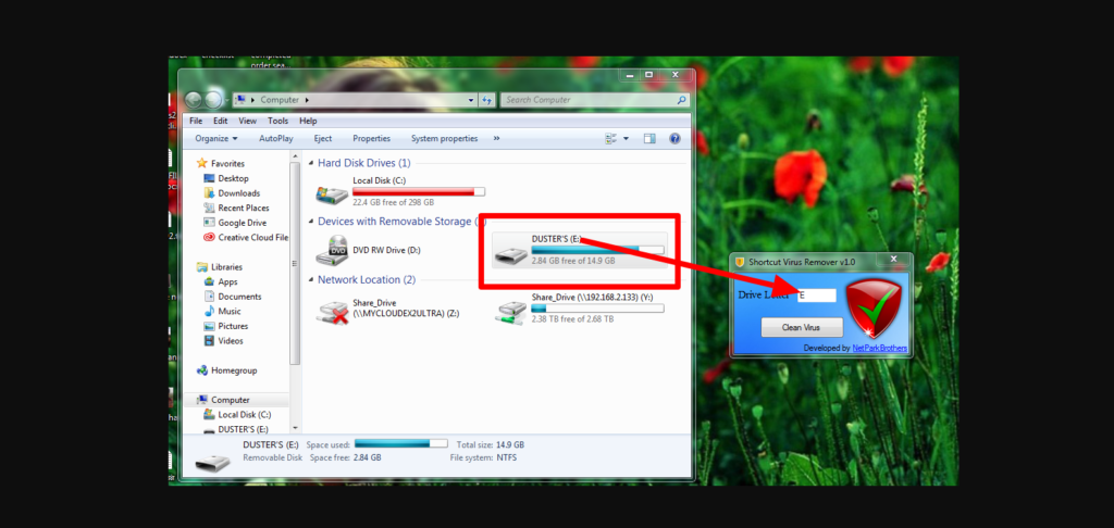 Put into drive letter on shortcut virus remover