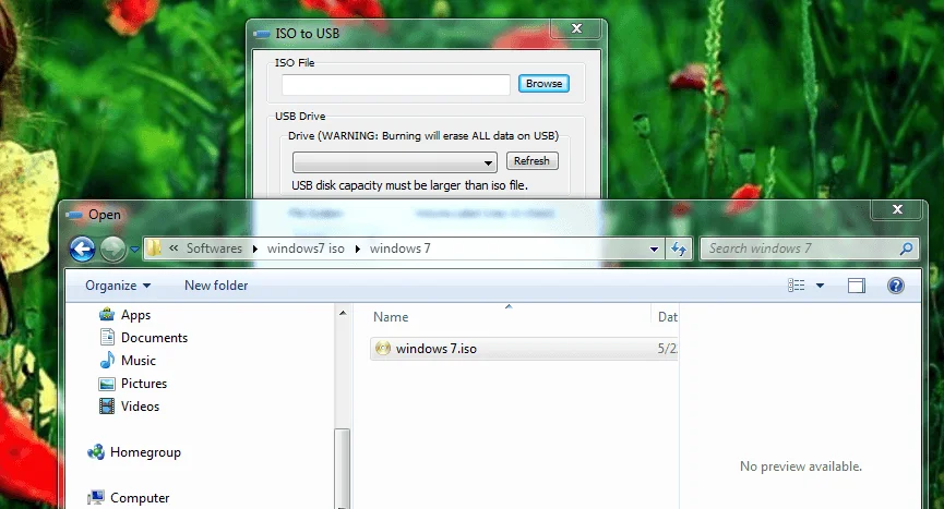 click browse button ans select ISO files on your computer