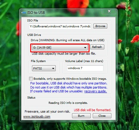 after plugin usb device then select usb device in iso to usb
