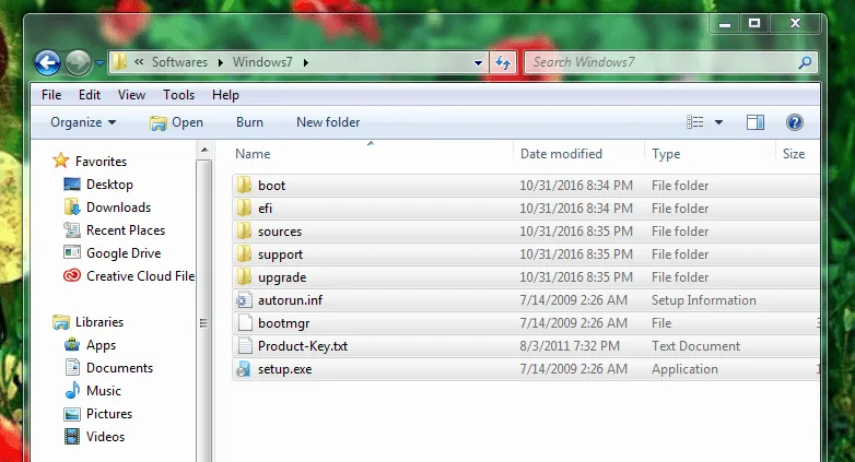 To select all windows 7 files