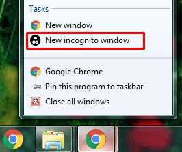 Incognito window on Google chrome