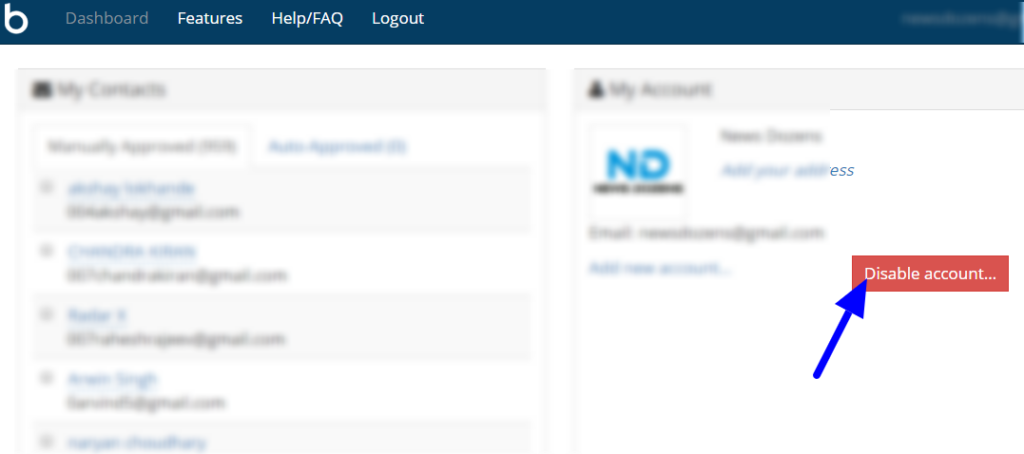 To disable account with boxbe completely 