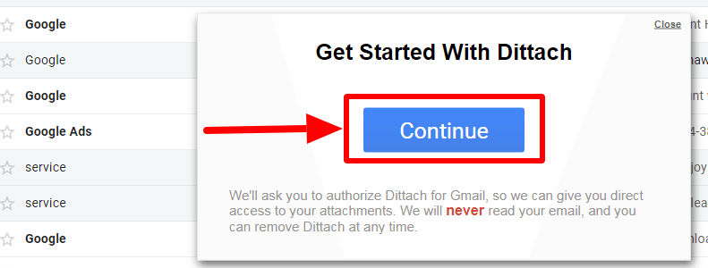 get started with detach permission for access gmail account