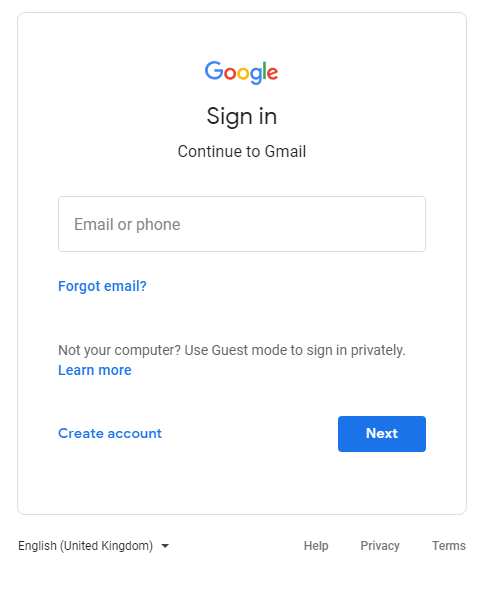 gmail username password sign in page 