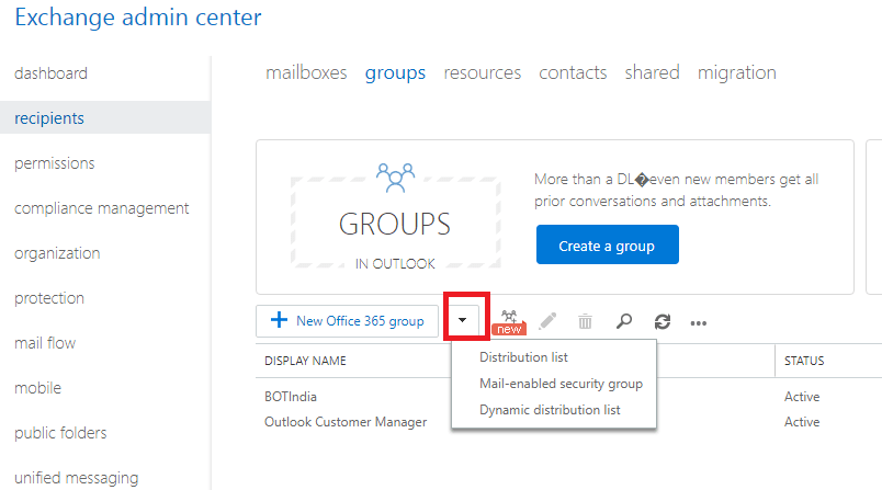 dropdown icons in groups
