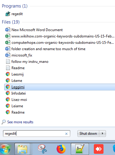 regedit for windows start menu