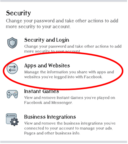 Apps ans websites Facebook