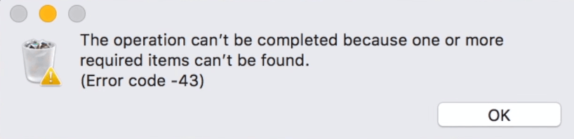 The operation cannot be completed because one or more required items can’t be found. (Error code -43)