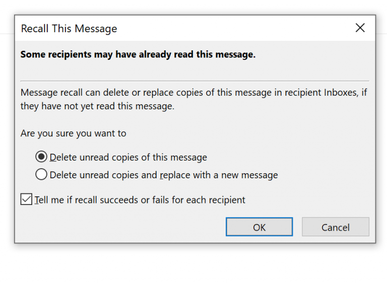 How to recall an email in outlook 2016 Error Express