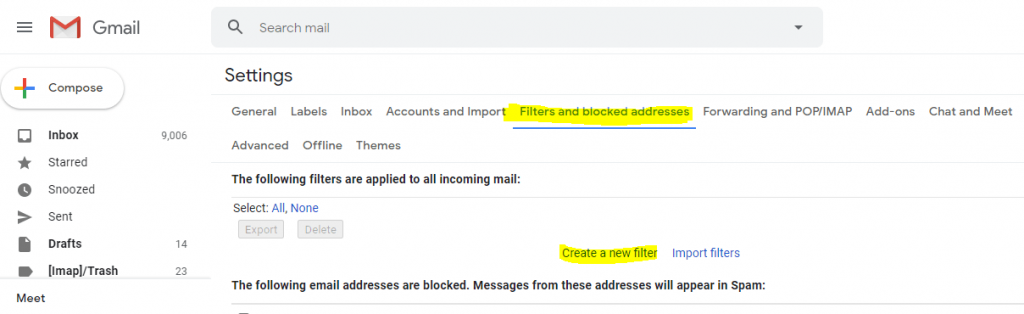 filter and blocked addresses option