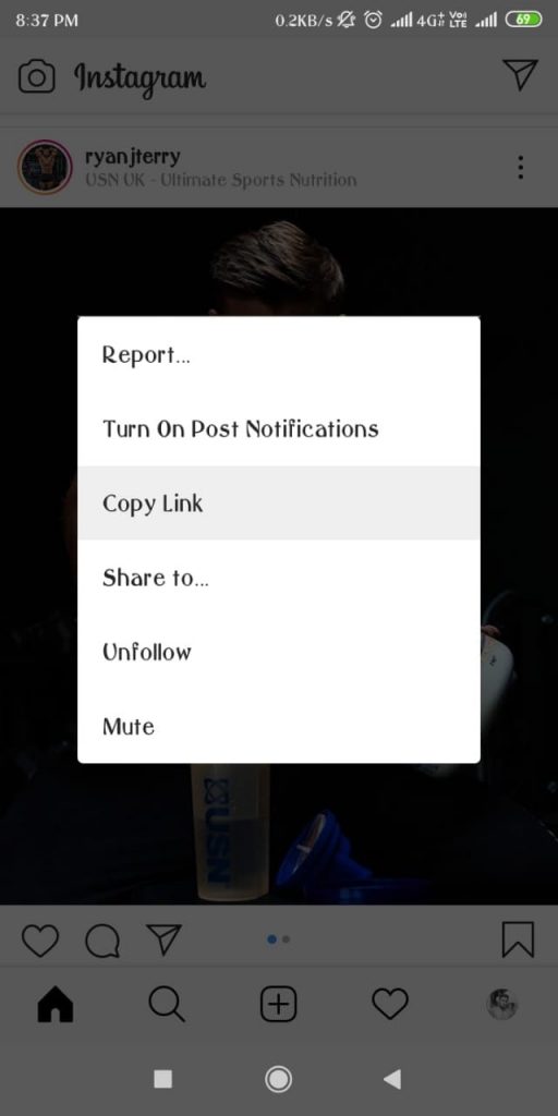 COPY the instagram url link