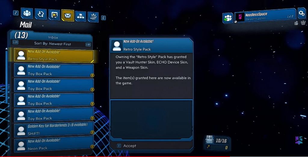 envelope icon in golden key botherlands