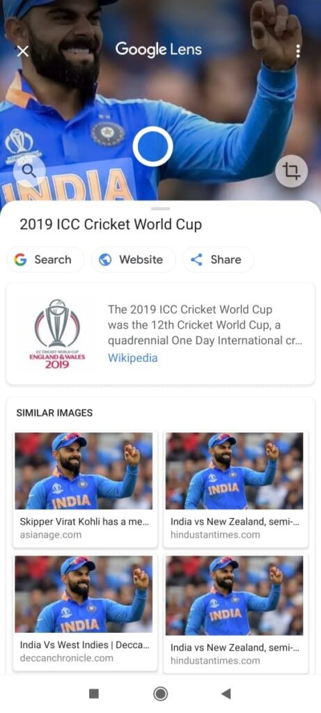 search virat kohli images similar in gogole search using google lens