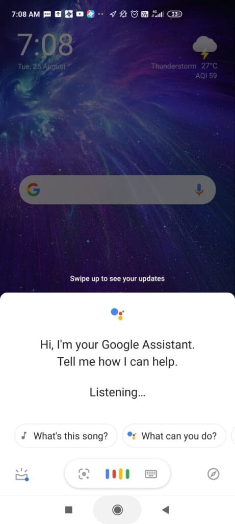 google assistant in home page on mobile screen