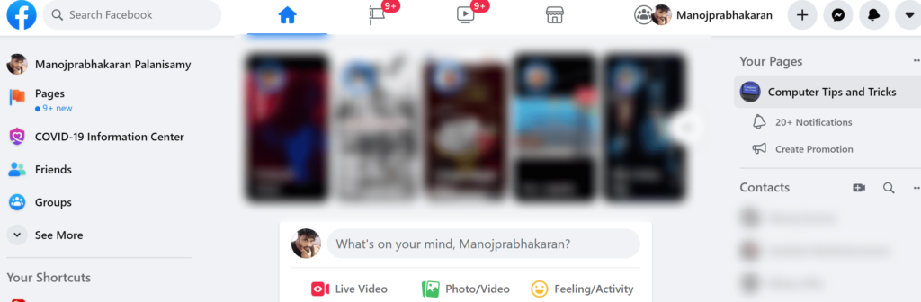 Open the Facebook homepage