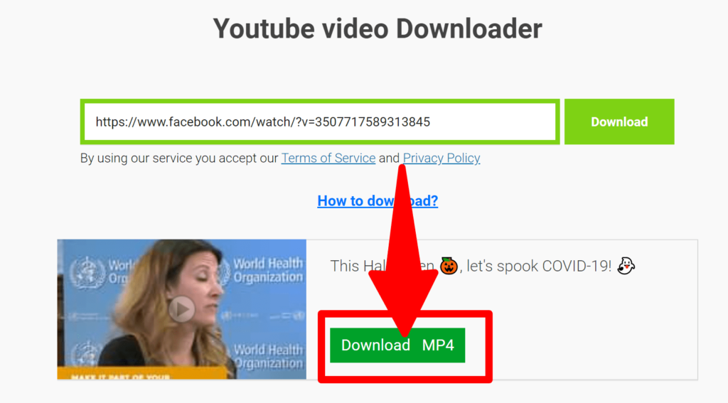 Click the Download MP4 button and save the Facebook shared video