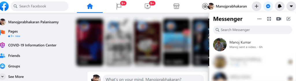 Facebook click the messenger icon