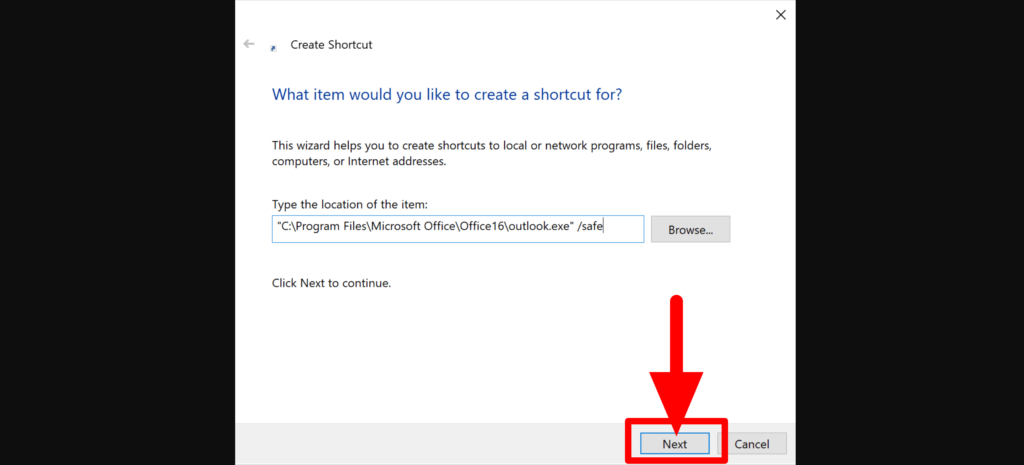 New shortcut next button