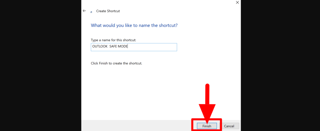 Finish the new shortcut wizard
