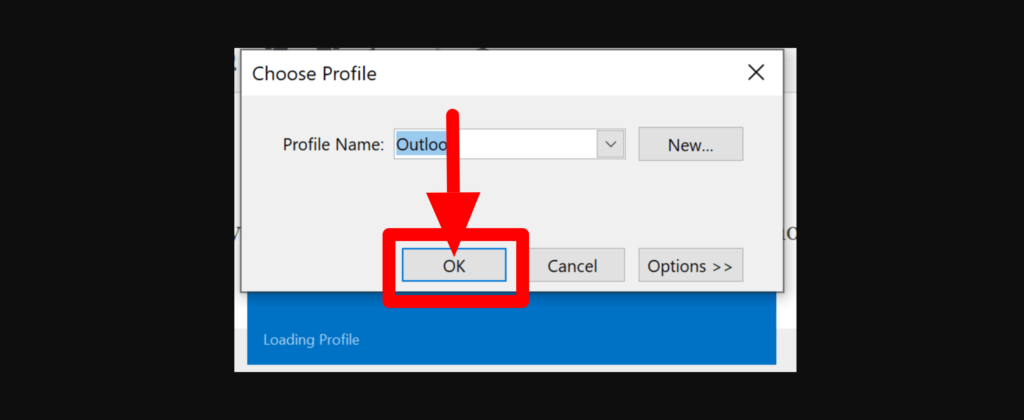 Choose the outlook profile