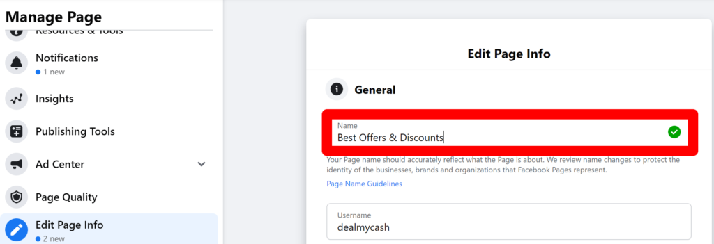 Edit page Info page