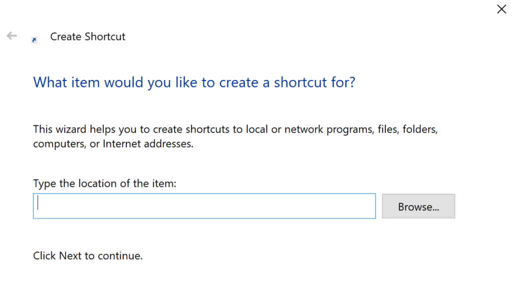 New shortcut icon wizard