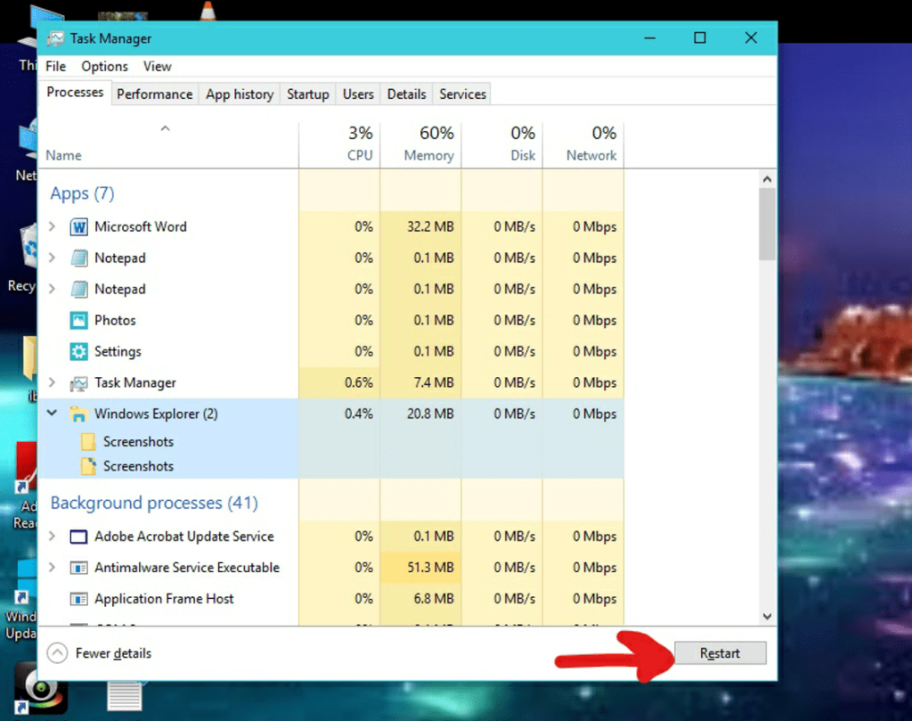 Restart the file explorer