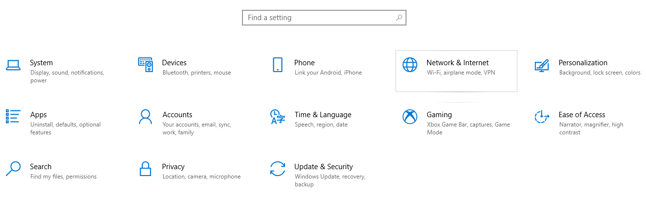 Windows 10 Settings Screen