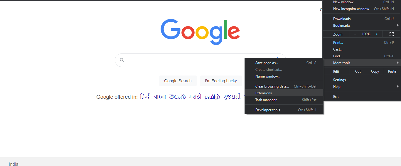 Google Chrome Extensions Screen