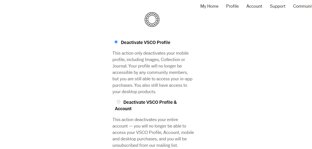 Deactivate VSCO Profile Selection Screen