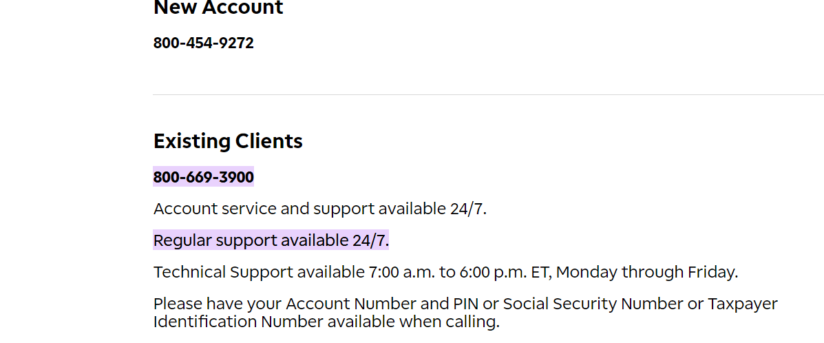 Ameritrade account Contact Information 
