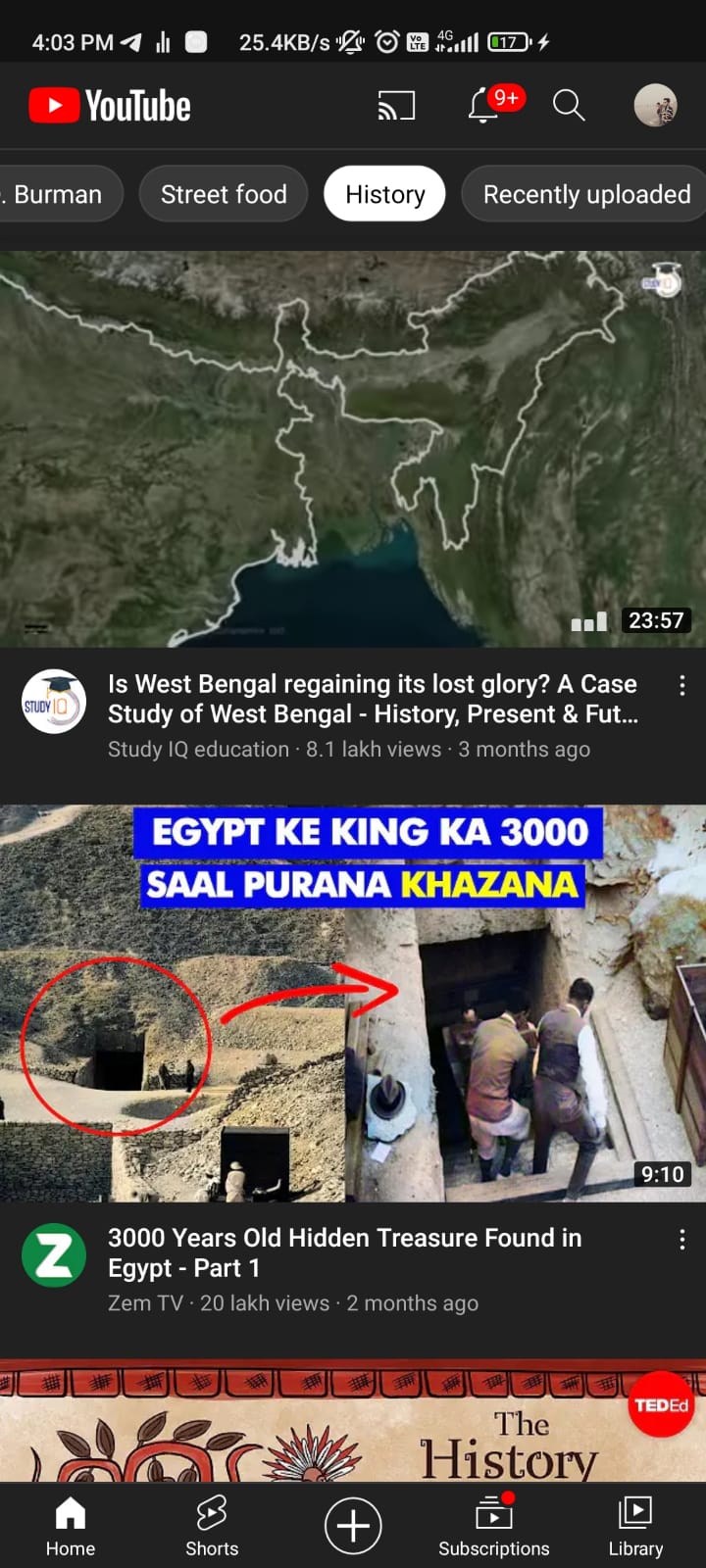 Youtube application on mobile