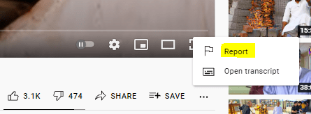 Youtube video report option