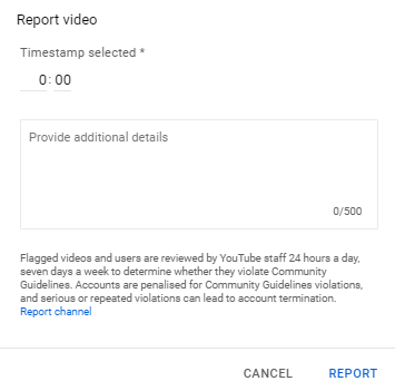Details of the complaint textbox and report button