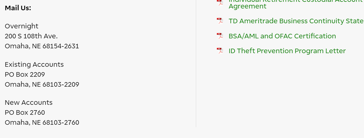 Ameritrade account Contact Email Information