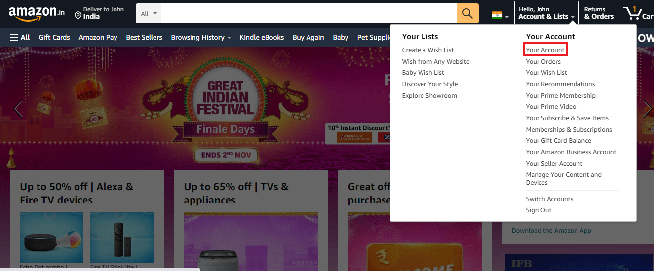 Amazon Your Account option