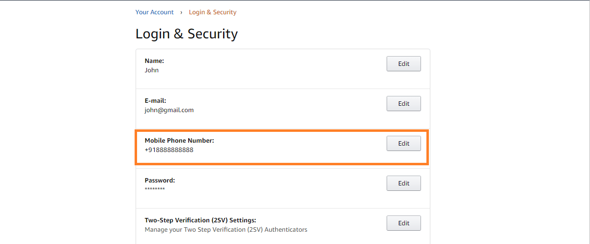Login & Security edit phone number