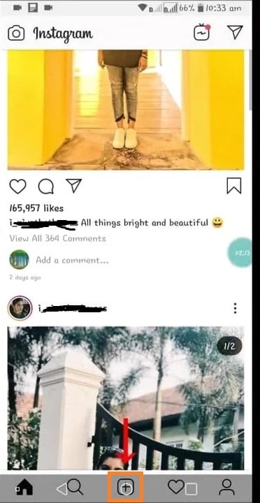 Instagram plus icon on bottom corner of the screen image