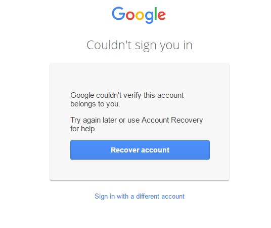Google couldnt sign in recover account button screen