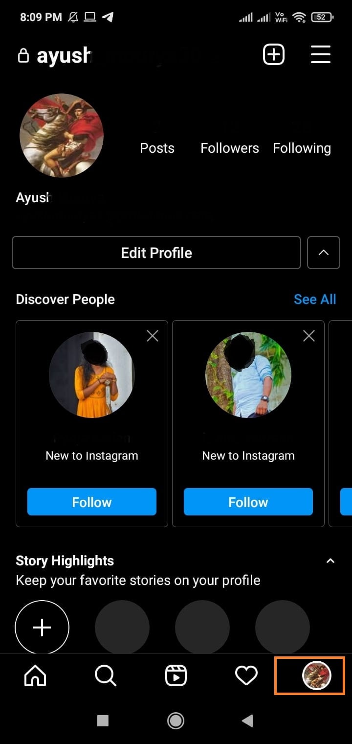 Instagram profile screen