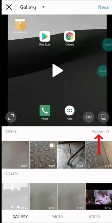 Instagram draft manage selection