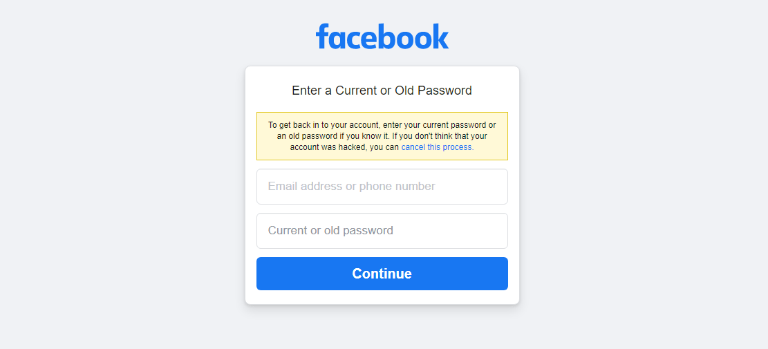 Facebook change password screen