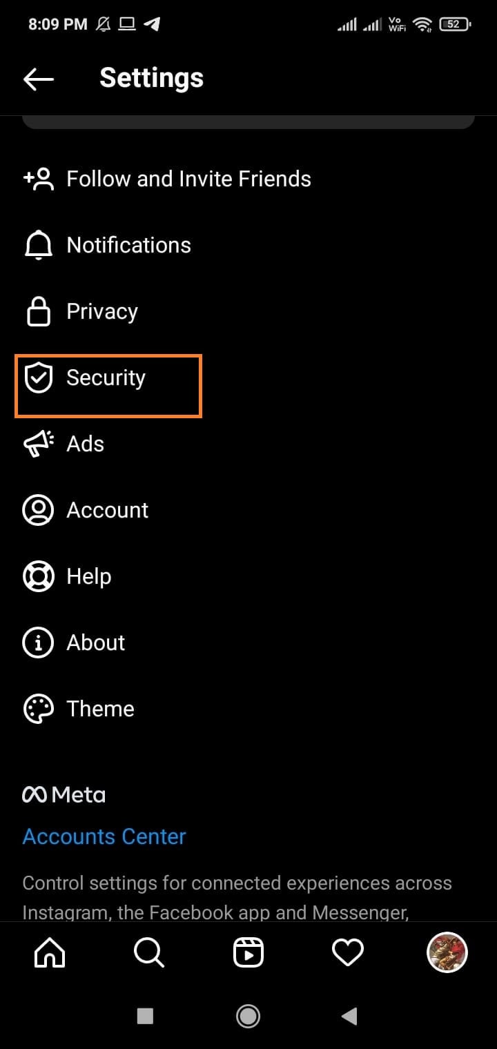 Instagram security option