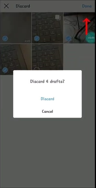 Insragram Discard Drafs confirmation popup