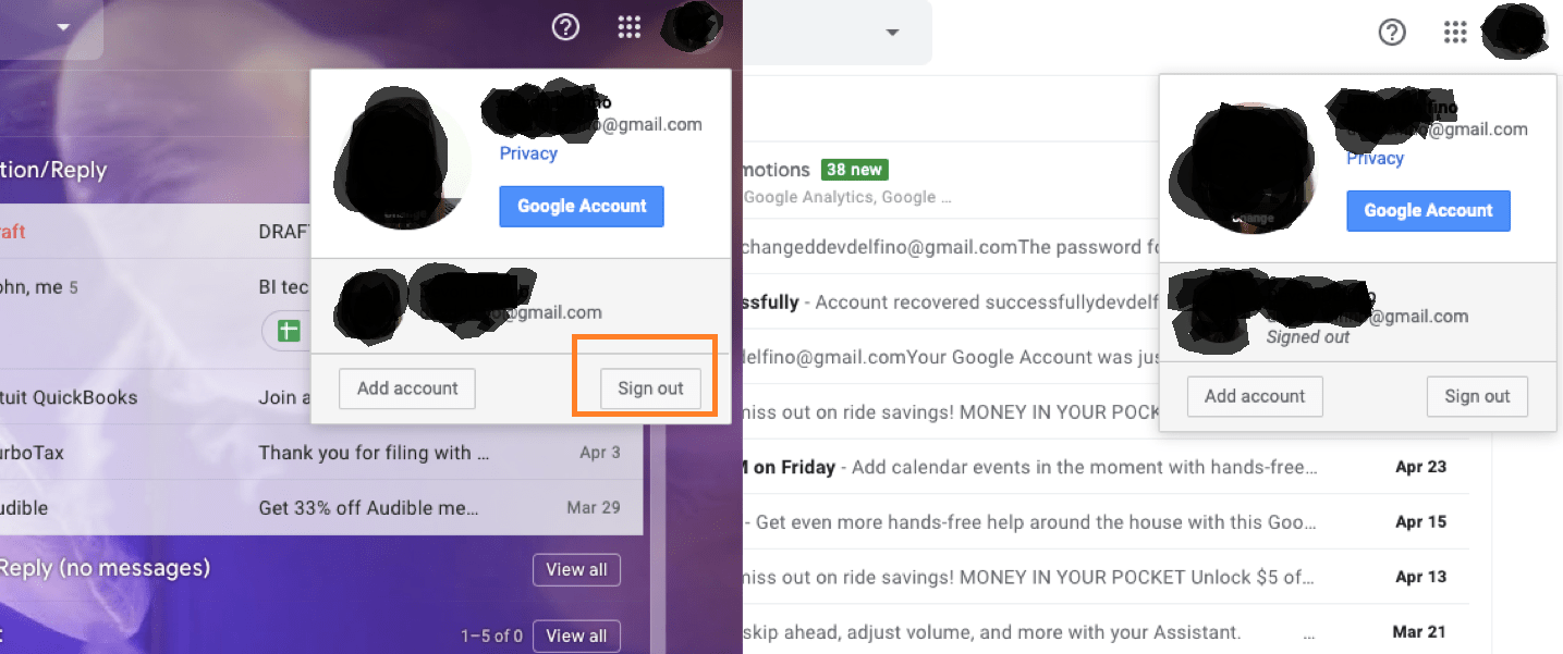 Sign out of all account options