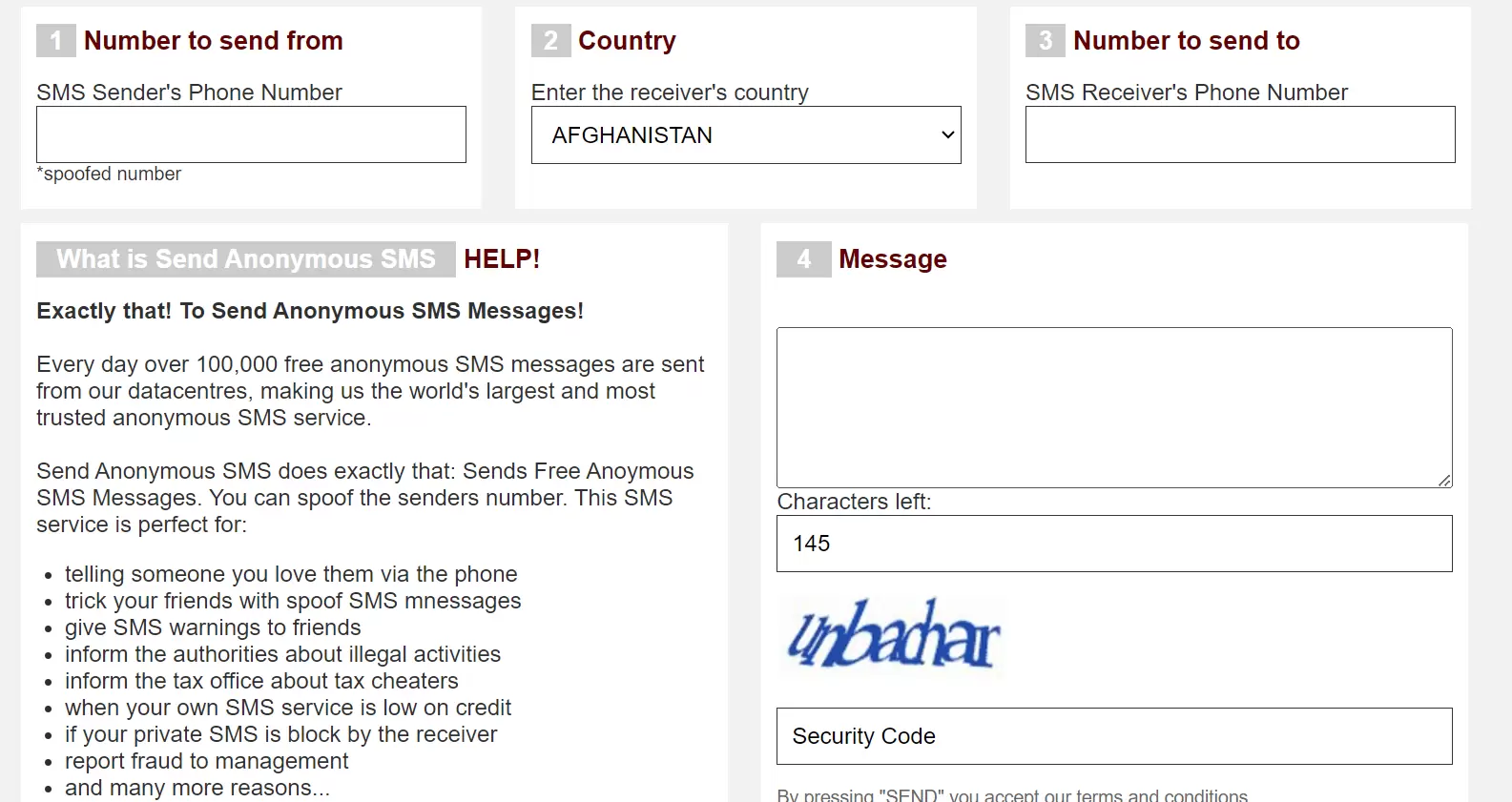 SendAnonymousSMS.com - For using this app frank calls, frank sms 