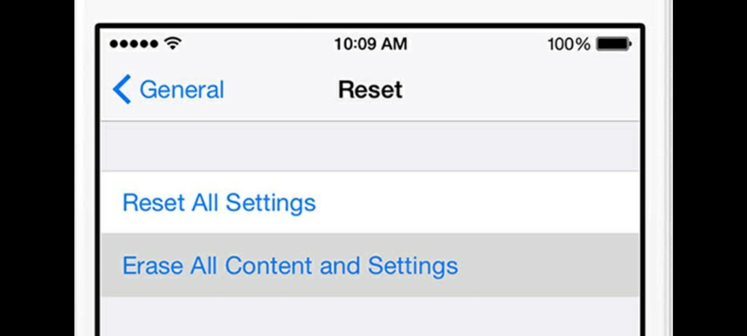 iphone selection for "Erase All Content and Settings" option