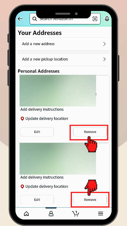 Amazon saved addresses remove button screen