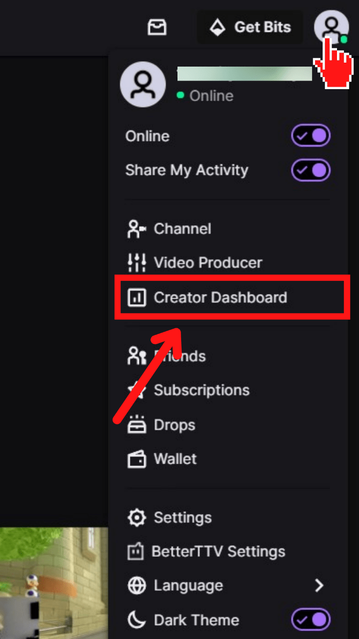 Twitch Creator Dashboard Option