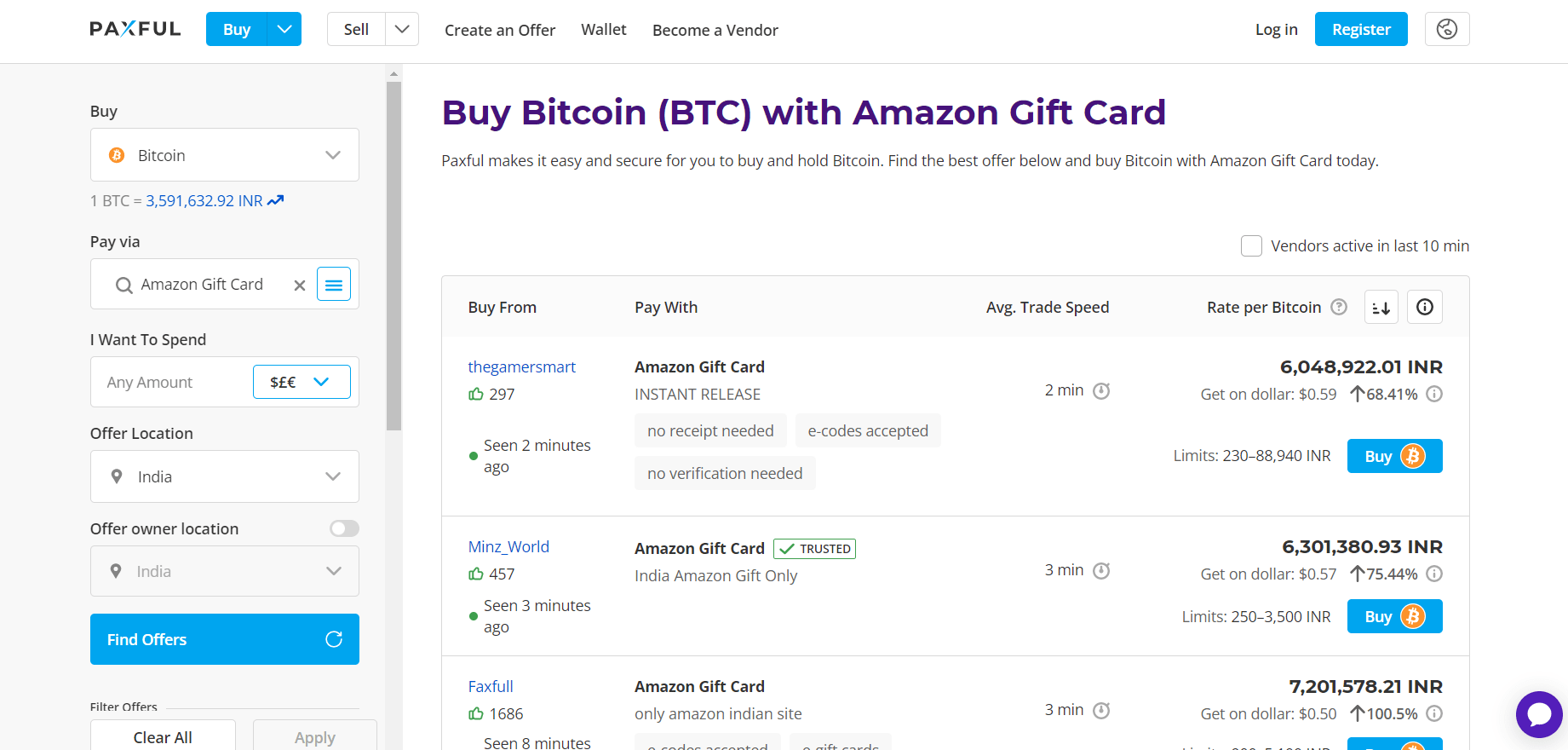 Trade Gift Card to Bitcoin Sample Site Image Screenshot